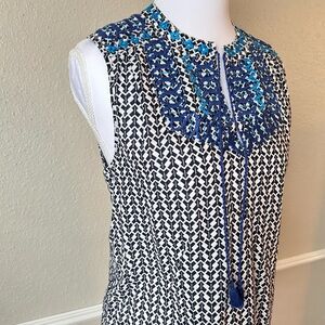 J. Crew Navy and White Geometric Print Sleeveless Top SZ 6